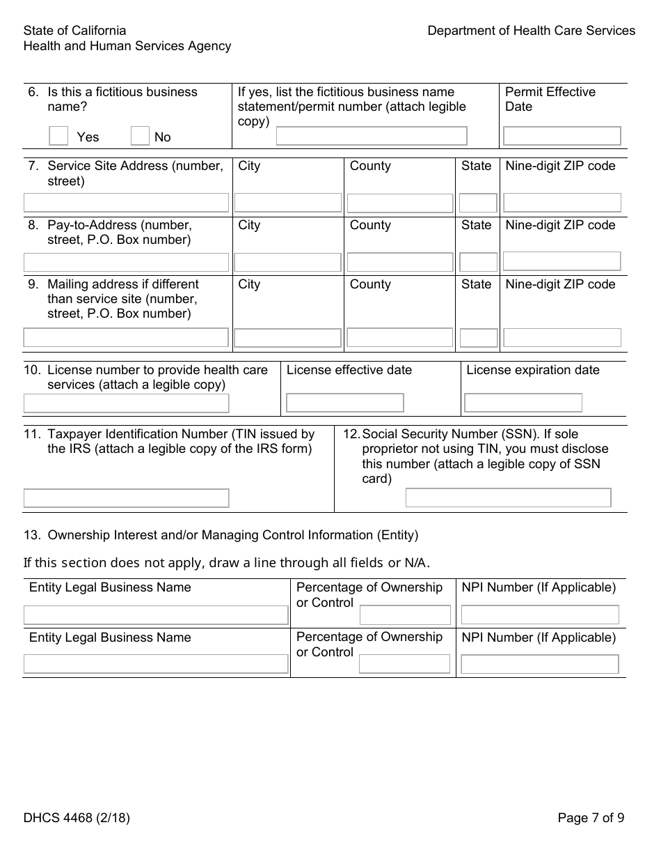Form DHCS4468 Family Pact Provider Application - California, Page 7