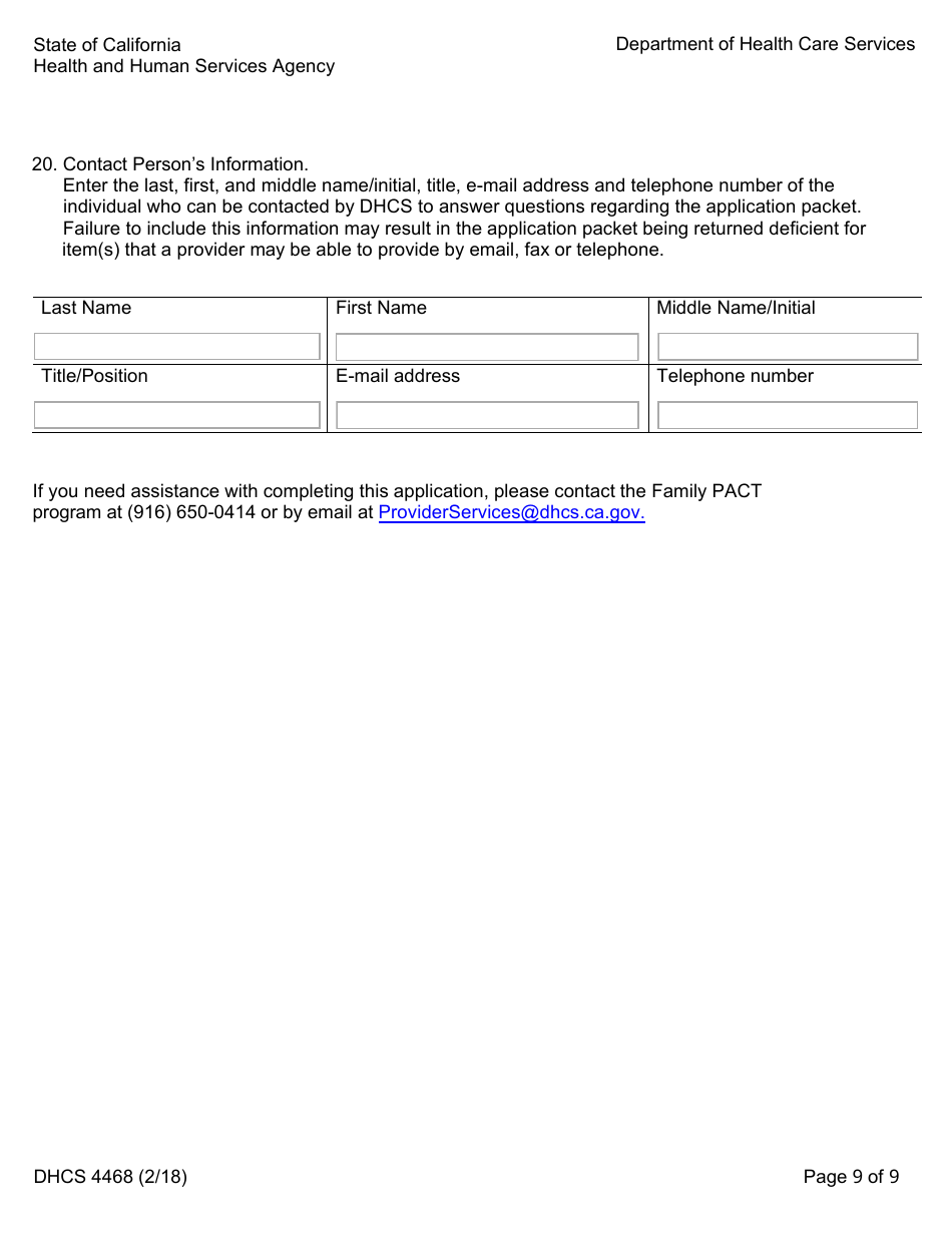 Form DHCS4468 Family Pact Provider Application - California, Page 9