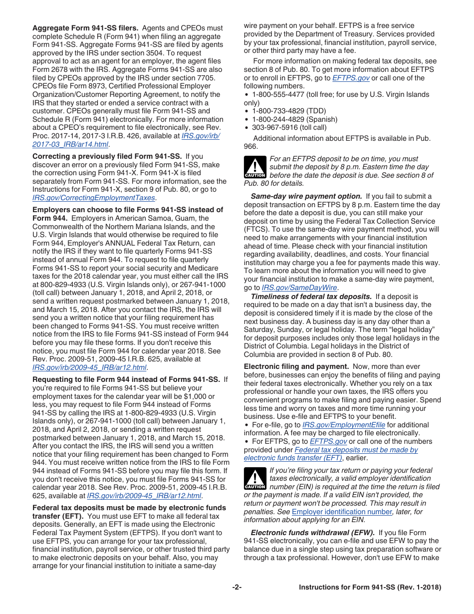 Instructions for IRS Form 941-SS Employers Quarterly Federal Tax Return - American Samoa, Guam, the Commonwealth of the Northern Mariana Islands, and the U.S. Virgin Islands, Page 2