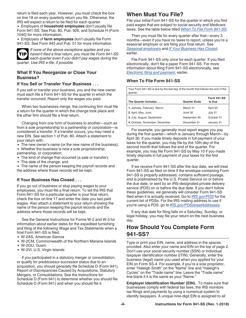 Instructions for IRS Form 941-SS Employers Quarterly Federal Tax Return - American Samoa, Guam, the Commonwealth of the Northern Mariana Islands, and the U.S. Virgin Islands, Page 4