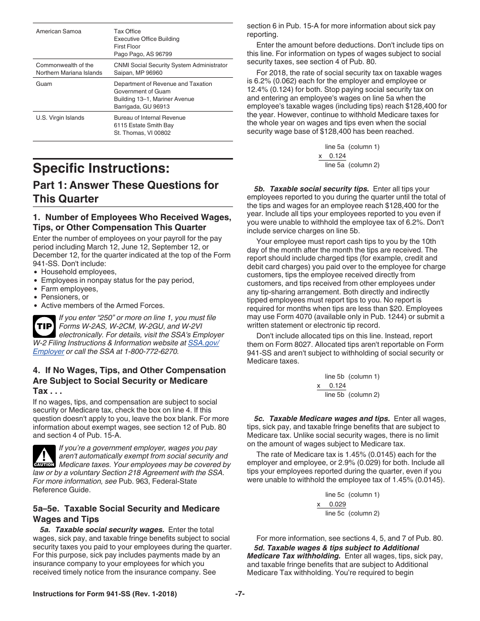 Instructions for IRS Form 941-SS Employers Quarterly Federal Tax Return - American Samoa, Guam, the Commonwealth of the Northern Mariana Islands, and the U.S. Virgin Islands, Page 7