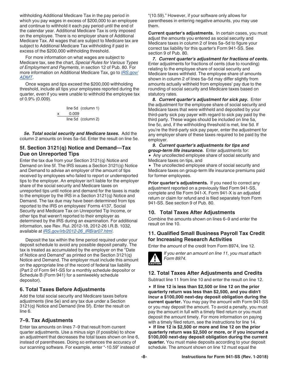 Instructions for IRS Form 941-SS Employers Quarterly Federal Tax Return - American Samoa, Guam, the Commonwealth of the Northern Mariana Islands, and the U.S. Virgin Islands, Page 8