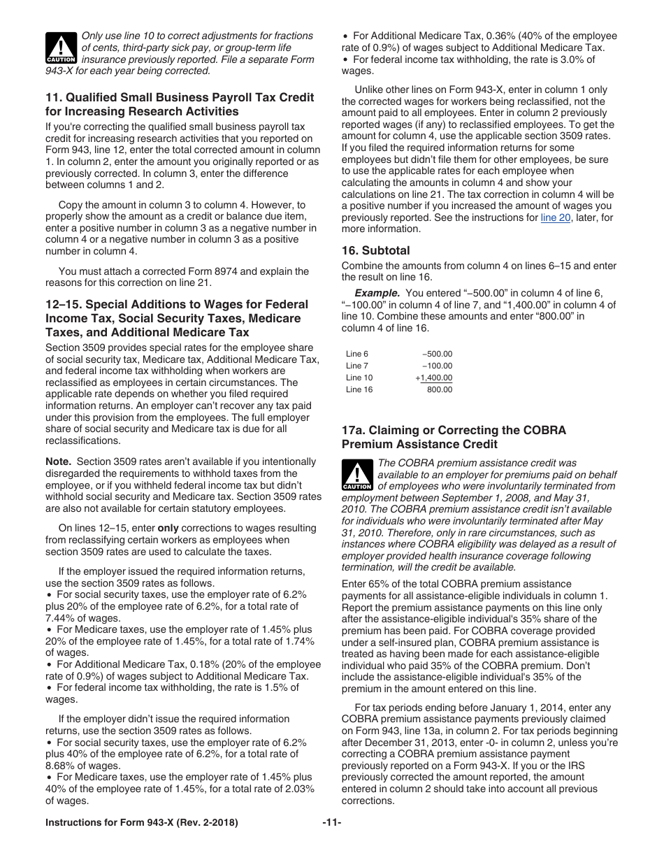 Instructions for IRS Form 943-X Adjusted Employers Annual Federal Tax Return for Agricultural Employees or Claim for Refund, Page 11