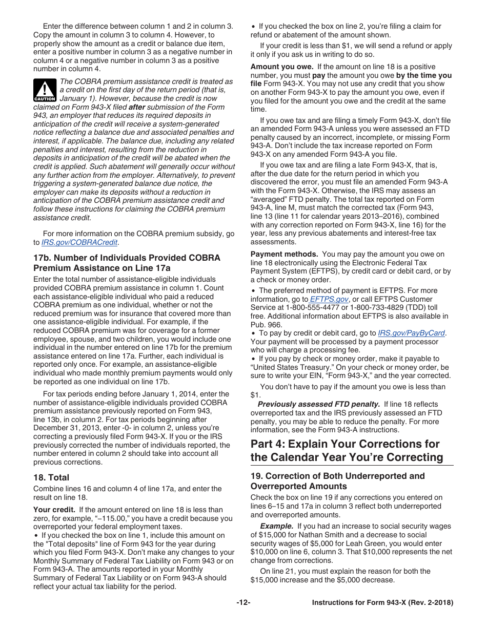Instructions for IRS Form 943-X Adjusted Employers Annual Federal Tax Return for Agricultural Employees or Claim for Refund, Page 12