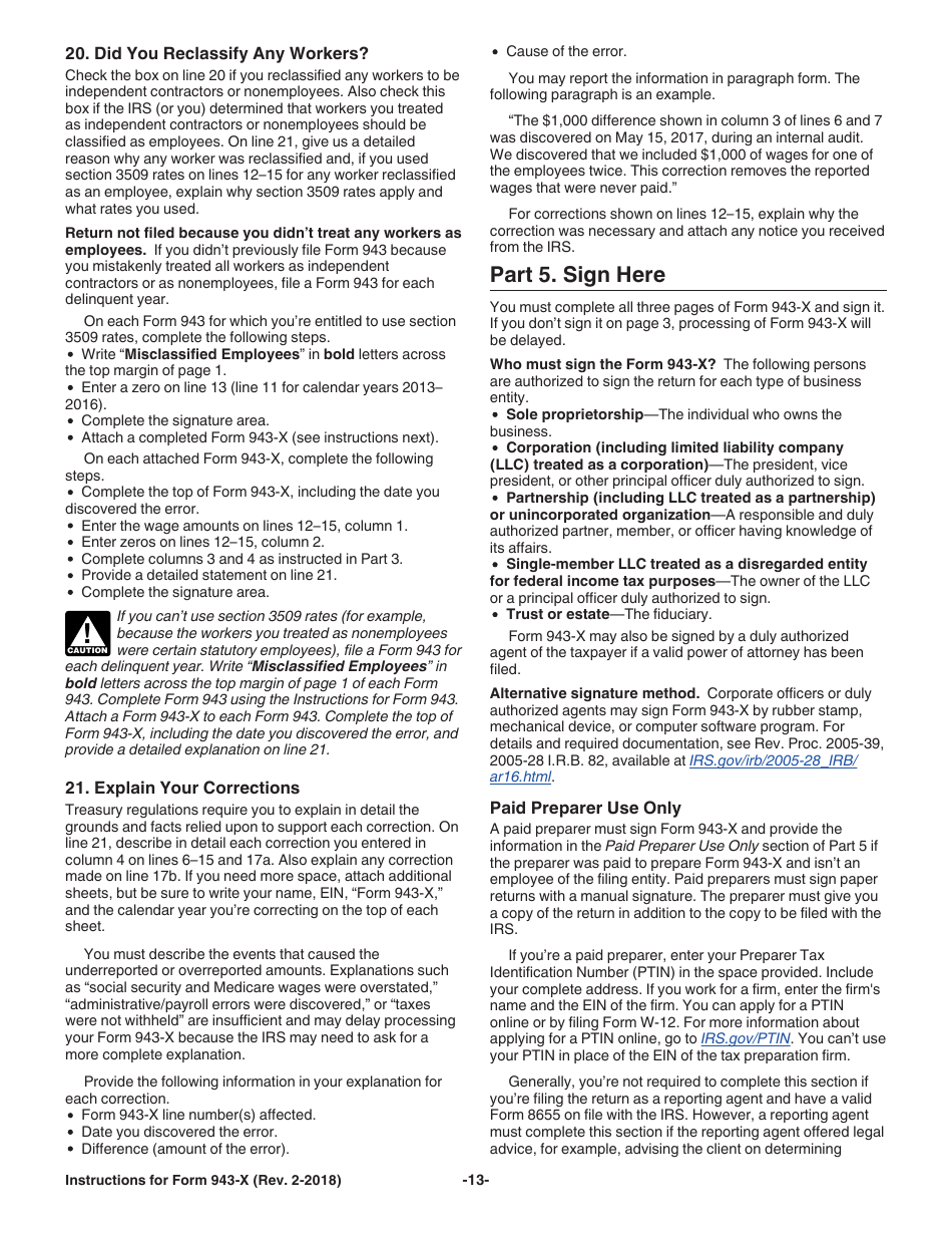 Instructions for IRS Form 943-X Adjusted Employers Annual Federal Tax Return for Agricultural Employees or Claim for Refund, Page 13
