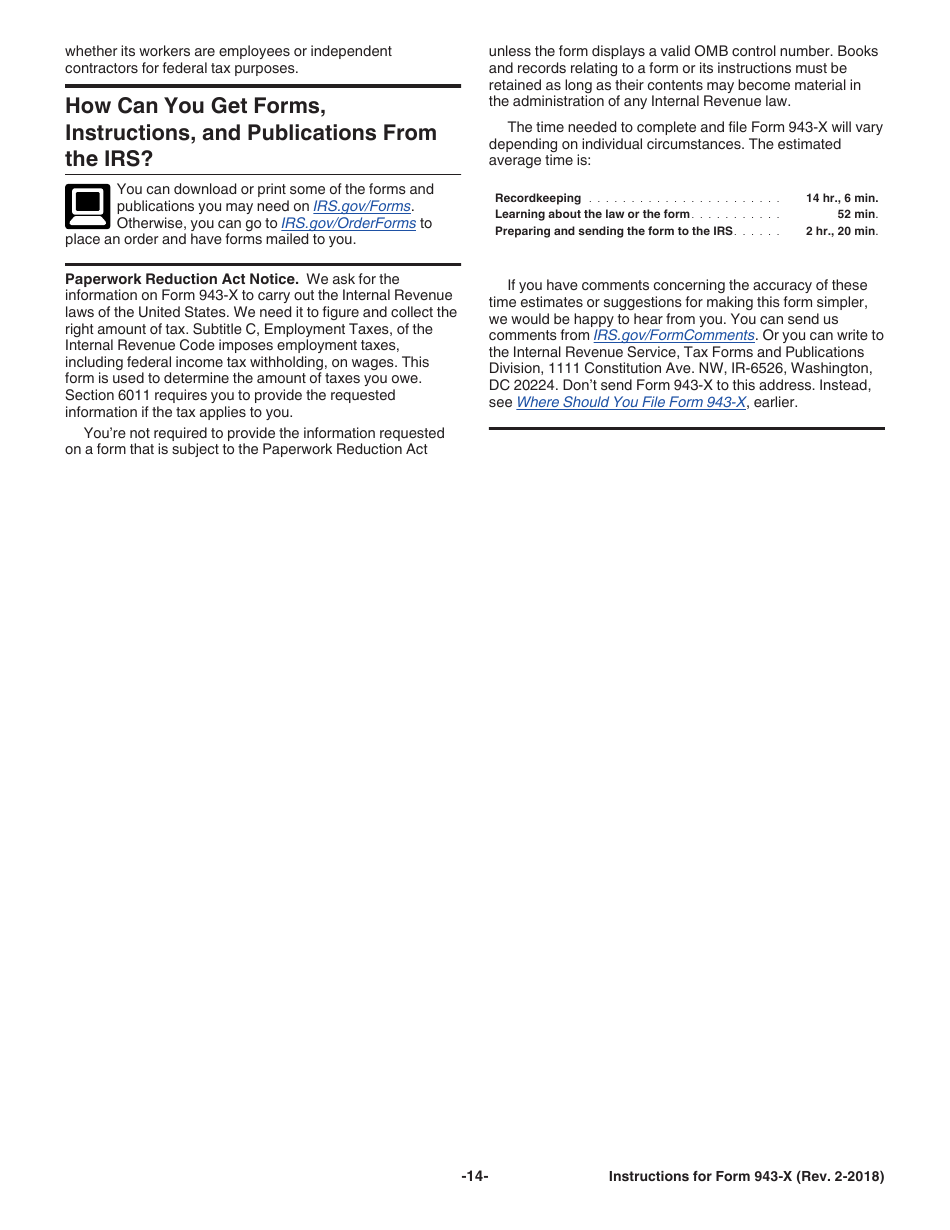 Instructions for IRS Form 943-X Adjusted Employers Annual Federal Tax Return for Agricultural Employees or Claim for Refund, Page 14