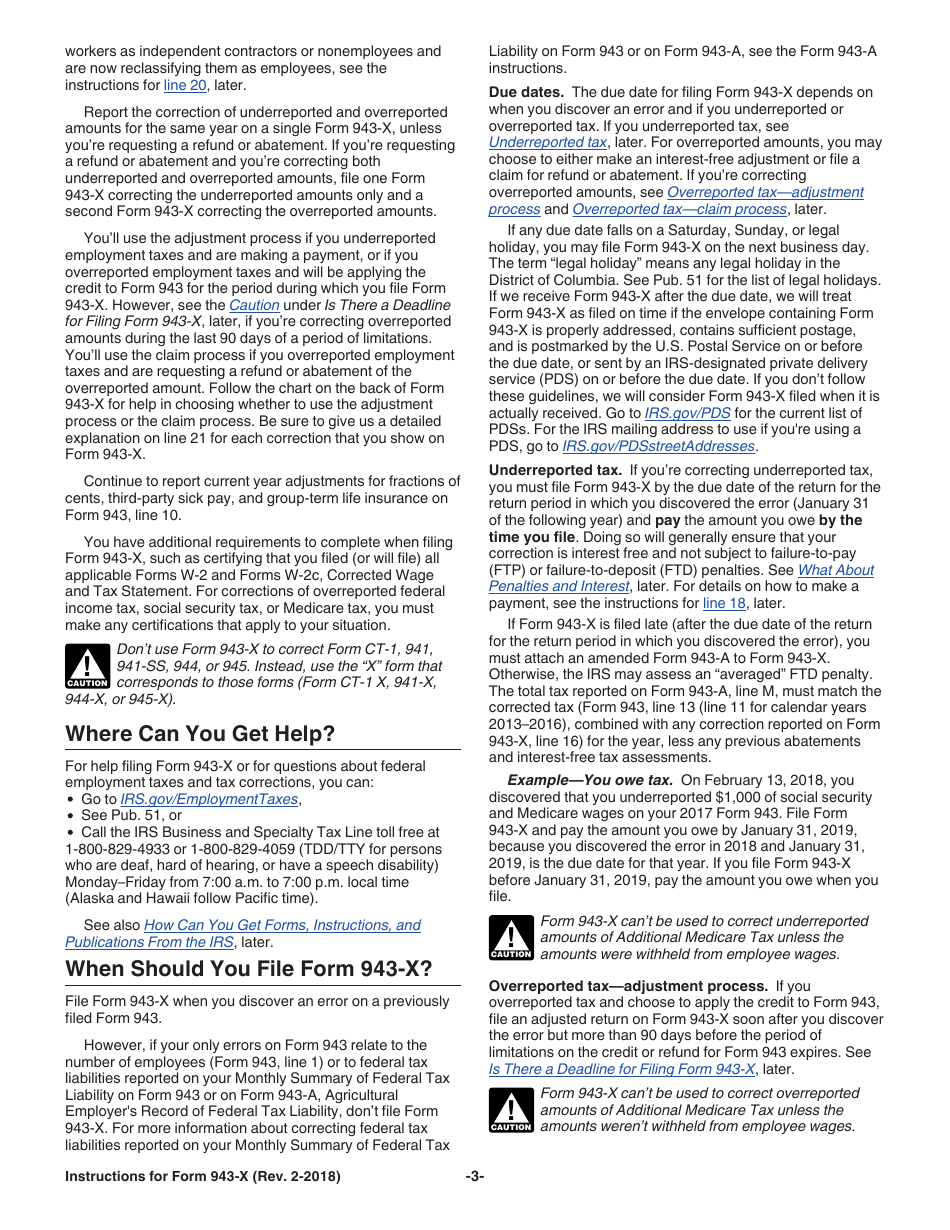 Instructions for IRS Form 943-X Adjusted Employers Annual Federal Tax Return for Agricultural Employees or Claim for Refund, Page 3