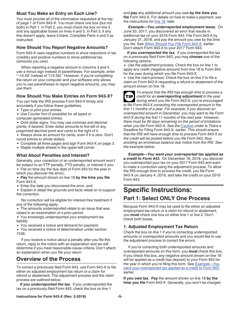 Instructions for IRS Form 943-X Adjusted Employers Annual Federal Tax Return for Agricultural Employees or Claim for Refund, Page 5