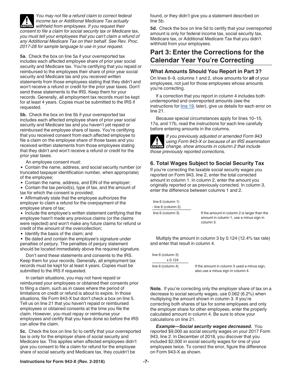Instructions for IRS Form 943-X Adjusted Employers Annual Federal Tax Return for Agricultural Employees or Claim for Refund, Page 7