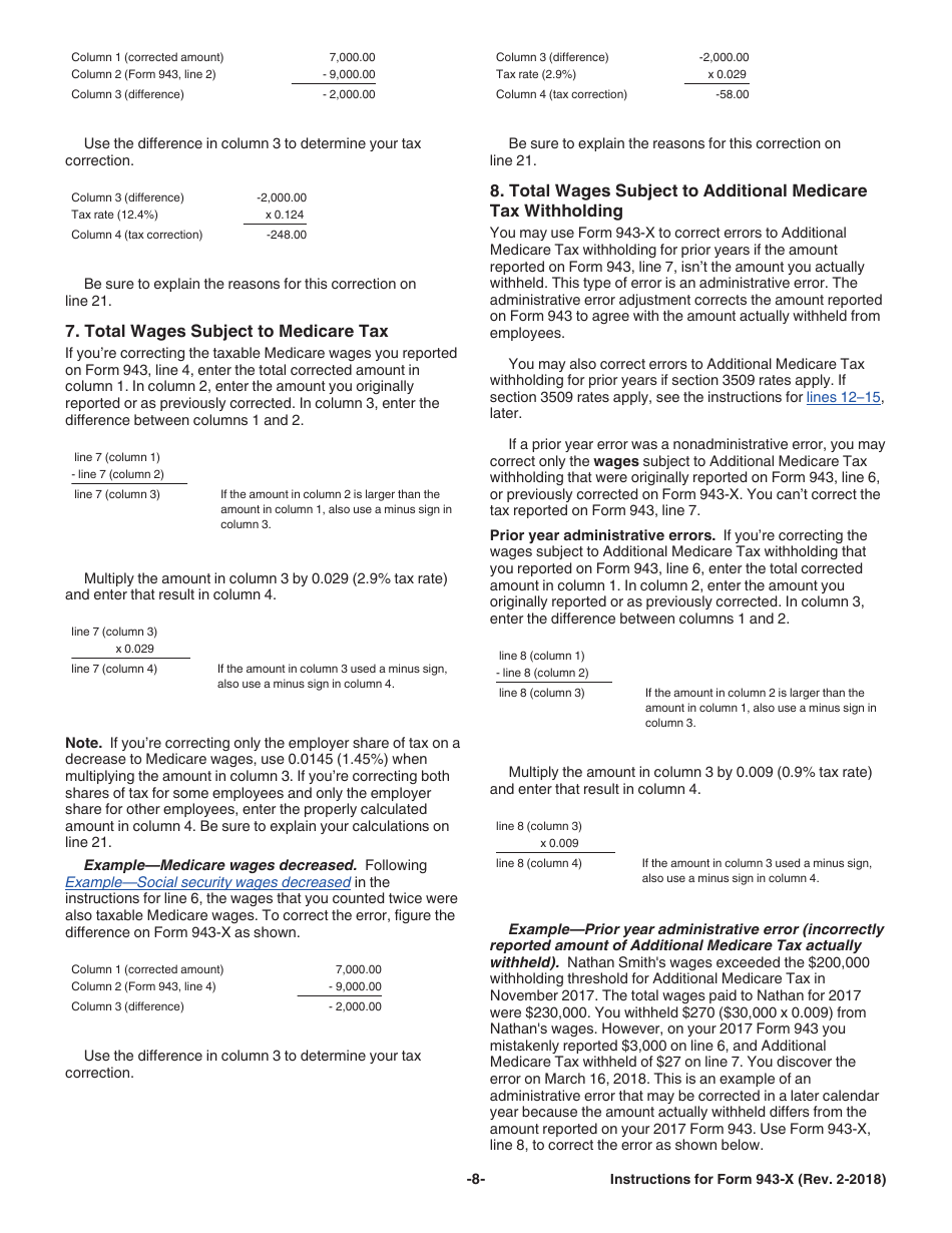 Instructions for IRS Form 943-X Adjusted Employers Annual Federal Tax Return for Agricultural Employees or Claim for Refund, Page 8