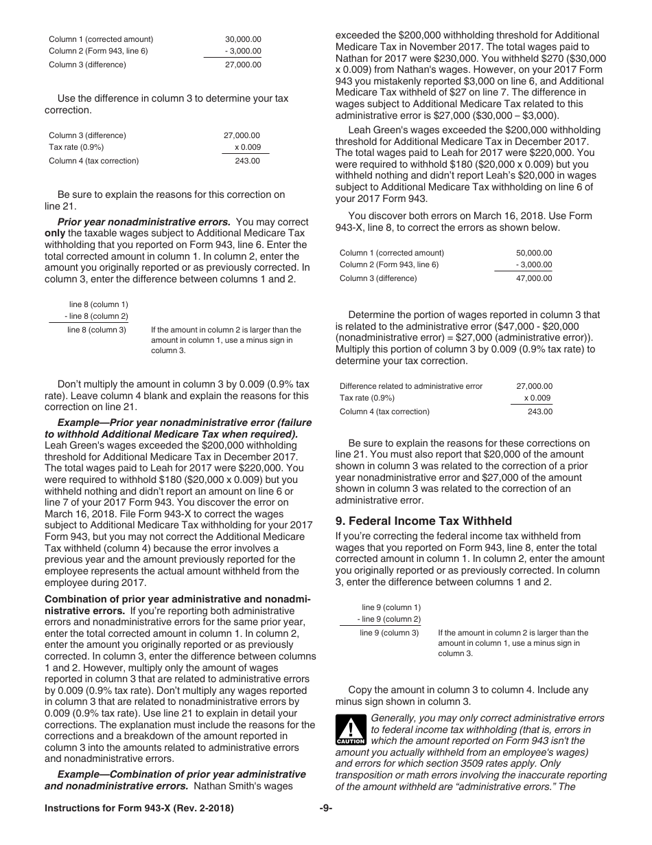 Instructions for IRS Form 943-X Adjusted Employers Annual Federal Tax Return for Agricultural Employees or Claim for Refund, Page 9