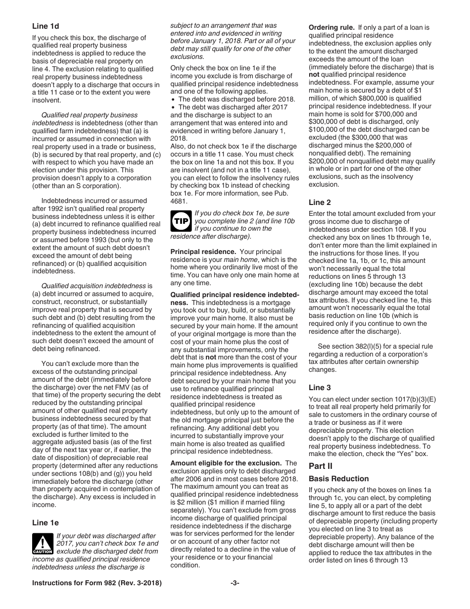 Instructions for IRS Form 982 Reduction of Tax Attributes Due to Discharge of Indebtedness (And Section 1082 Basis Adjustment), Page 3