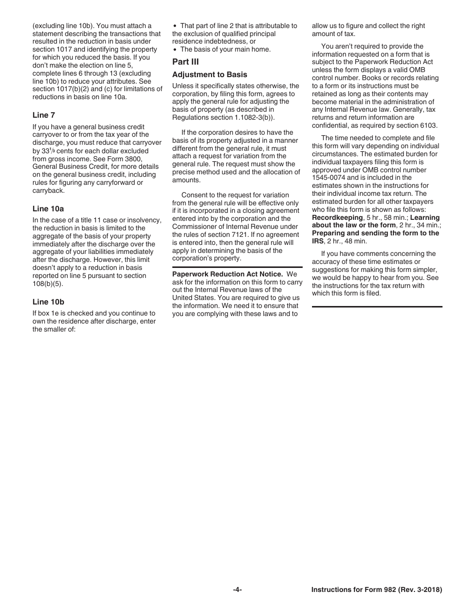 Instructions for IRS Form 982 Reduction of Tax Attributes Due to Discharge of Indebtedness (And Section 1082 Basis Adjustment), Page 4