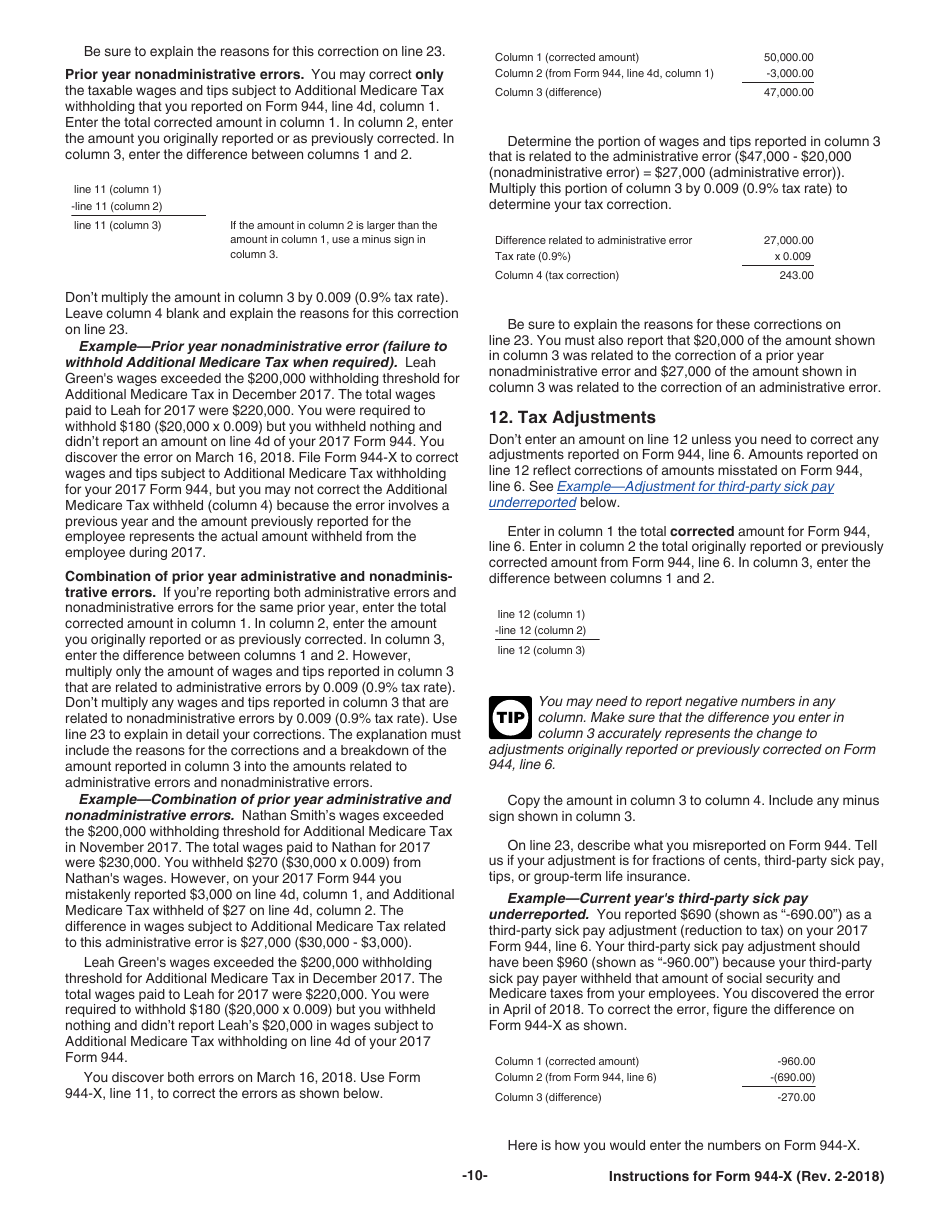 Instructions for IRS Form 944-X Adjusted Employers Annual Federal Tax Return or Claim for Refund, Page 10