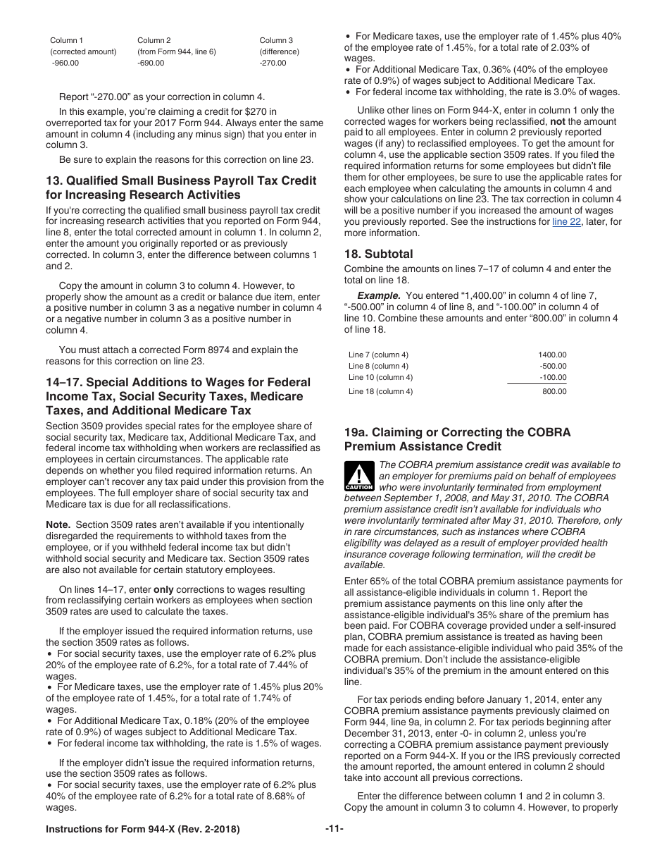 Instructions for IRS Form 944-X Adjusted Employers Annual Federal Tax Return or Claim for Refund, Page 11