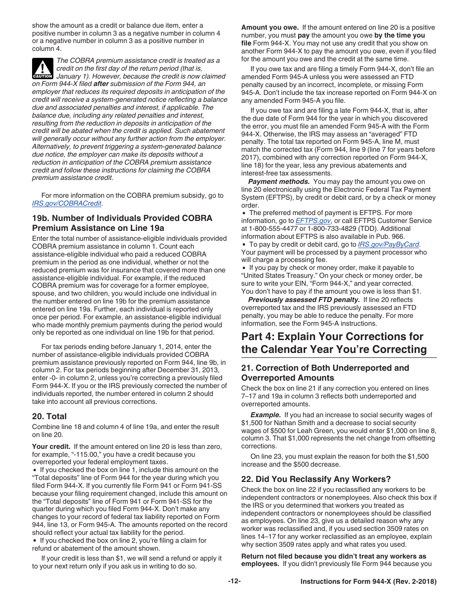 Instructions for IRS Form 944-X Adjusted Employers Annual Federal Tax Return or Claim for Refund, Page 12