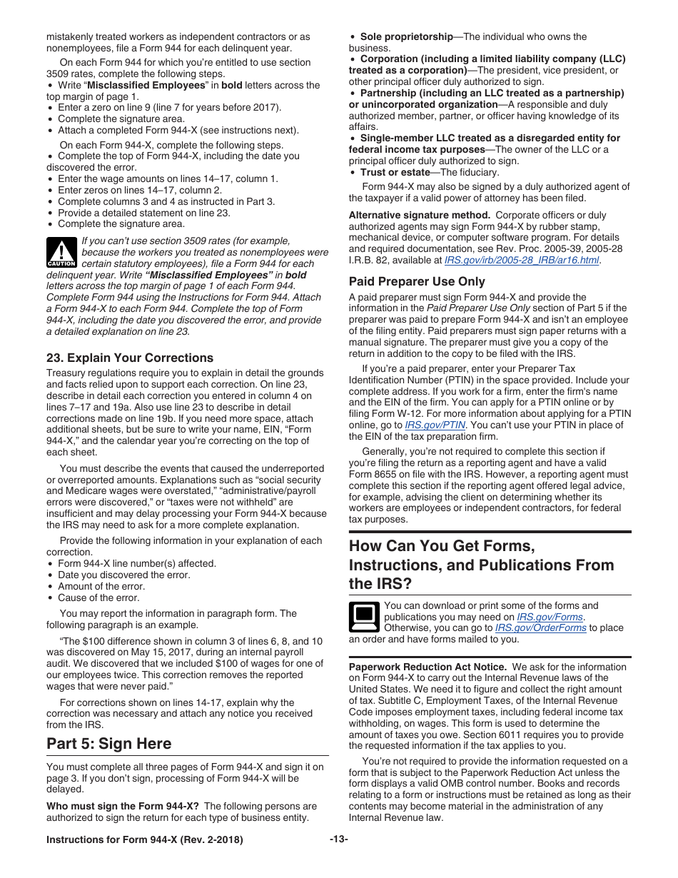 Instructions for IRS Form 944-X Adjusted Employers Annual Federal Tax Return or Claim for Refund, Page 13