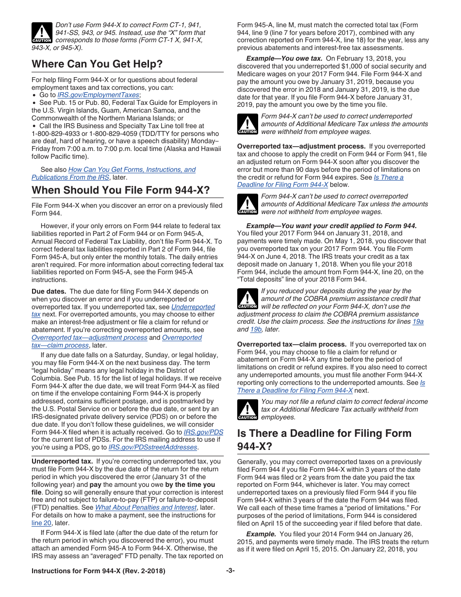 Instructions for IRS Form 944-X Adjusted Employers Annual Federal Tax Return or Claim for Refund, Page 3