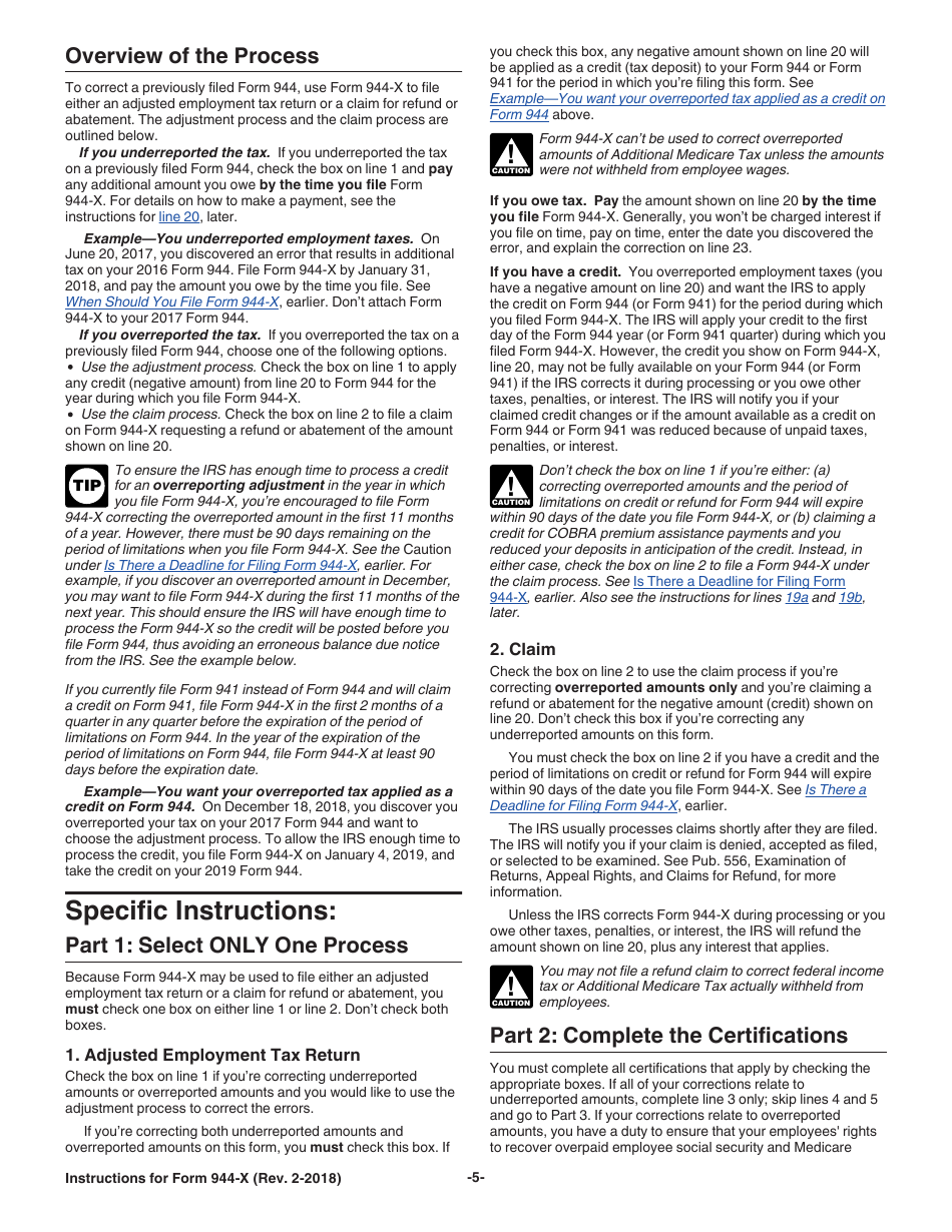 Instructions for IRS Form 944-X Adjusted Employers Annual Federal Tax Return or Claim for Refund, Page 5