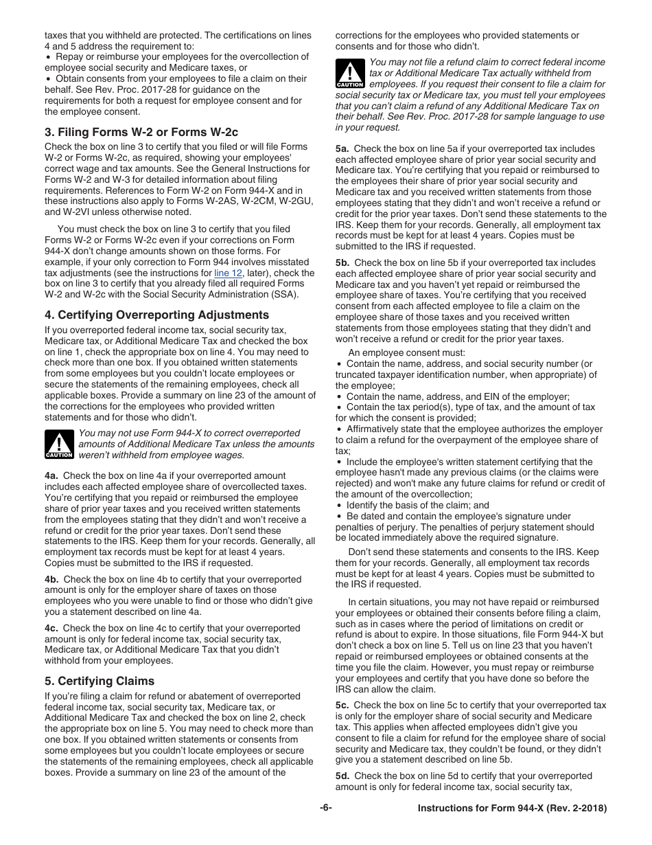 Instructions for IRS Form 944-X Adjusted Employers Annual Federal Tax Return or Claim for Refund, Page 6