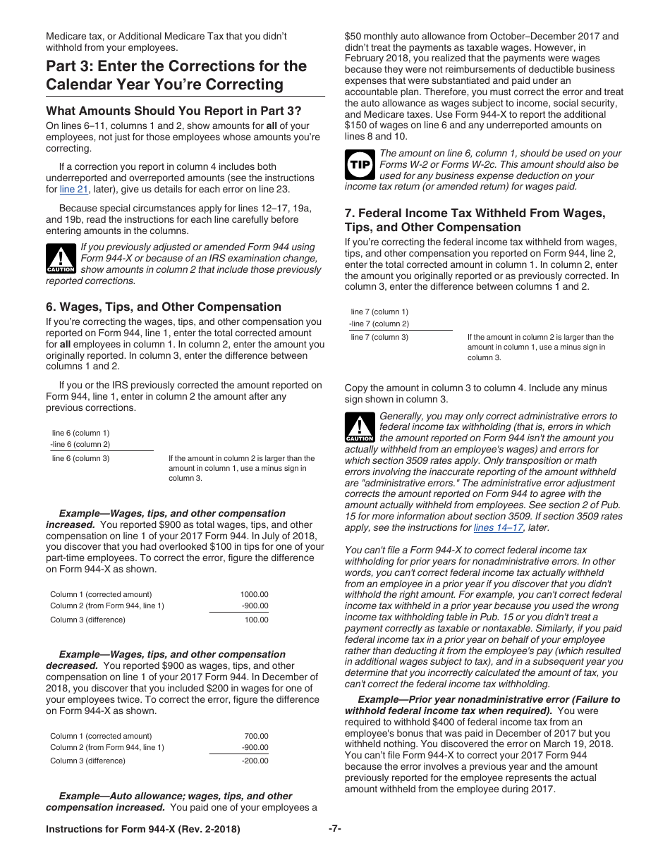Instructions for IRS Form 944-X Adjusted Employers Annual Federal Tax Return or Claim for Refund, Page 7