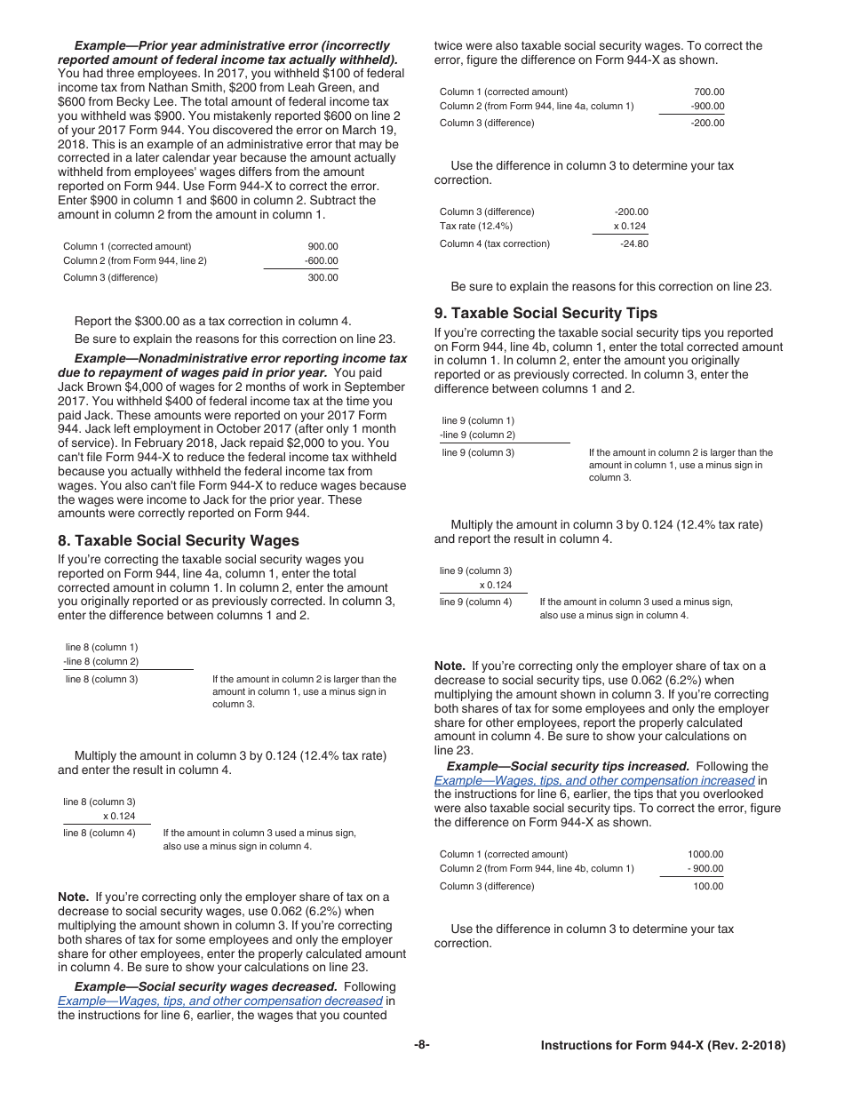 Instructions for IRS Form 944-X Adjusted Employers Annual Federal Tax Return or Claim for Refund, Page 8