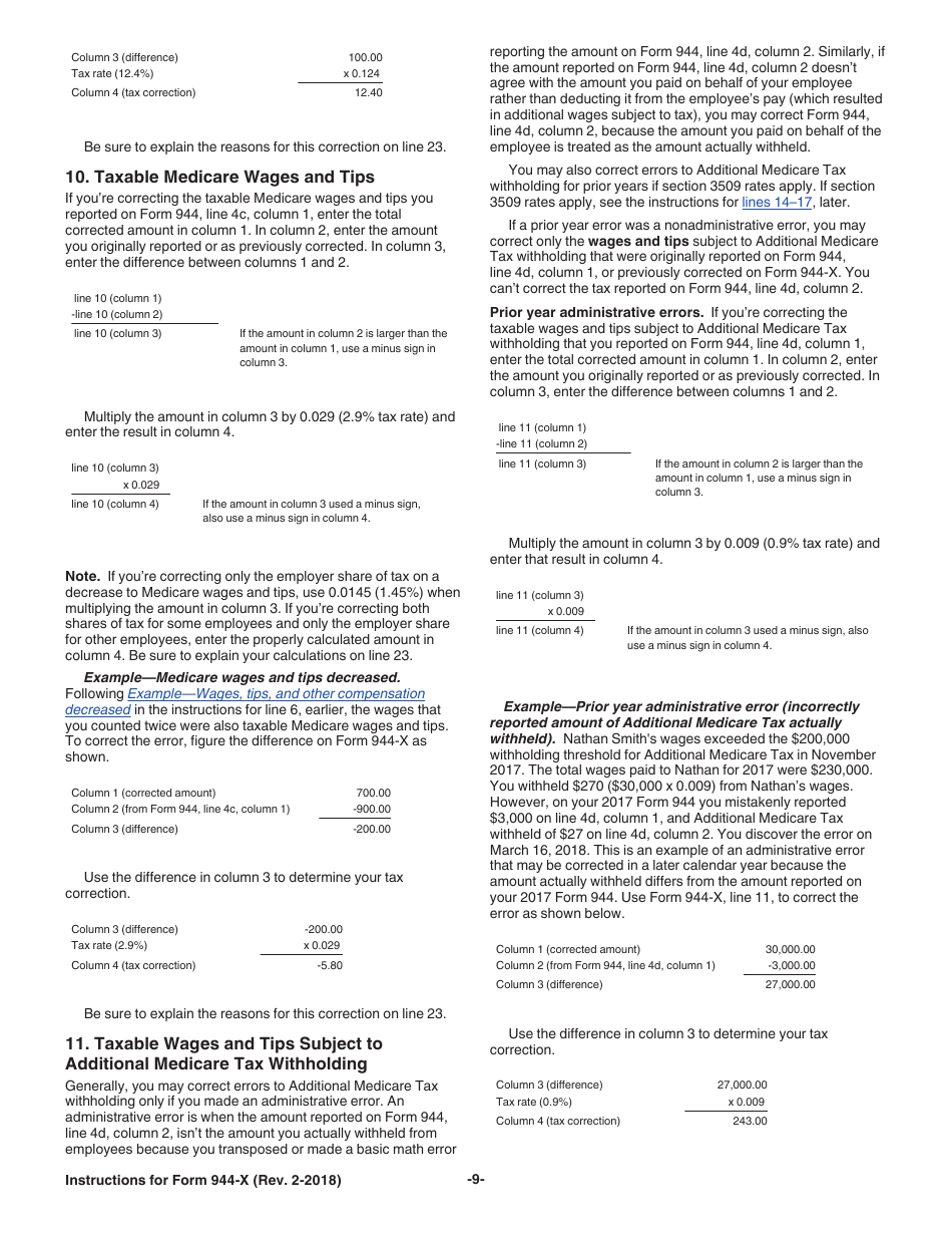 Instructions for IRS Form 944-X Adjusted Employers Annual Federal Tax Return or Claim for Refund, Page 9
