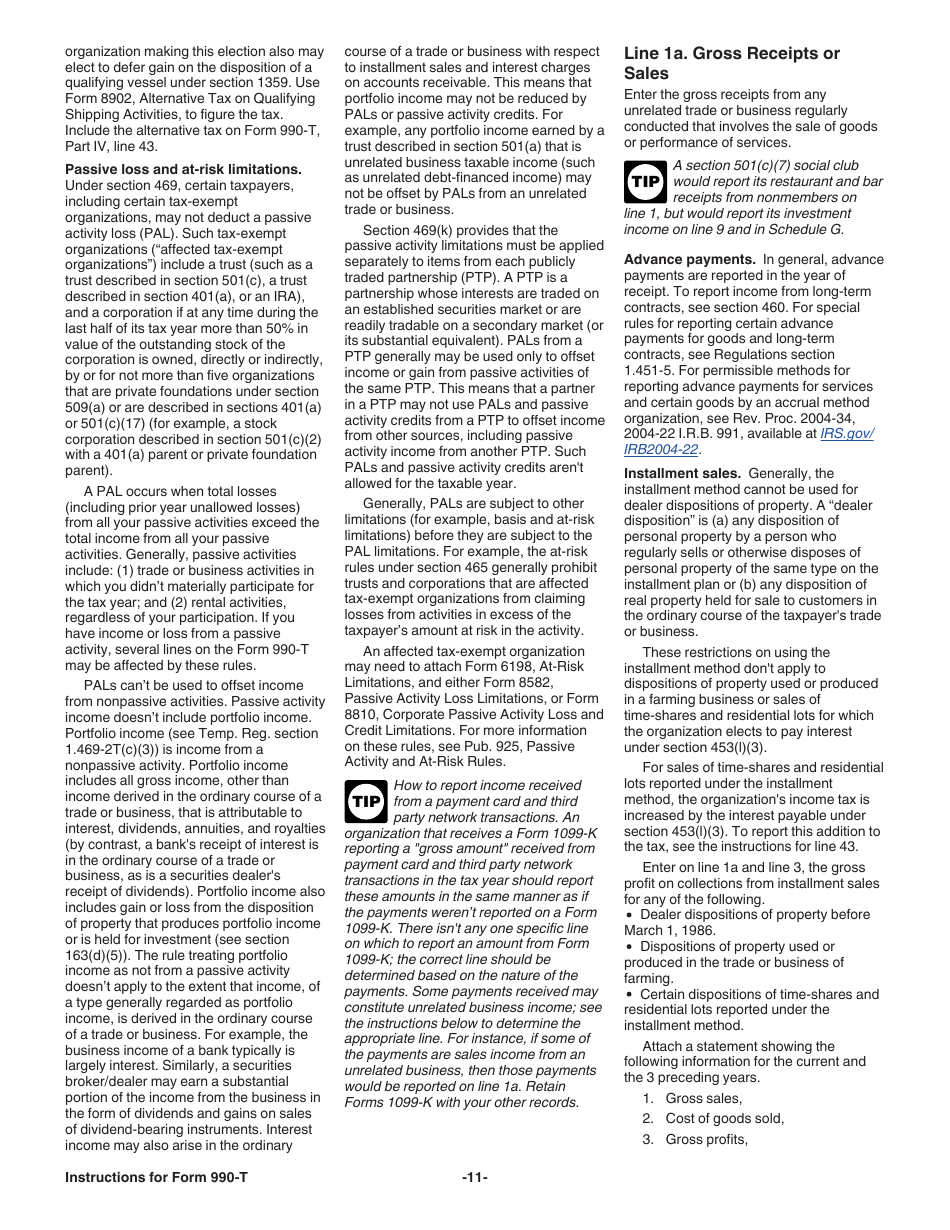 Instructions for IRS Form 990-T Exempt Organization Business Income Tax Return (And Proxy Tax Under Section 6033(E)), Page 11