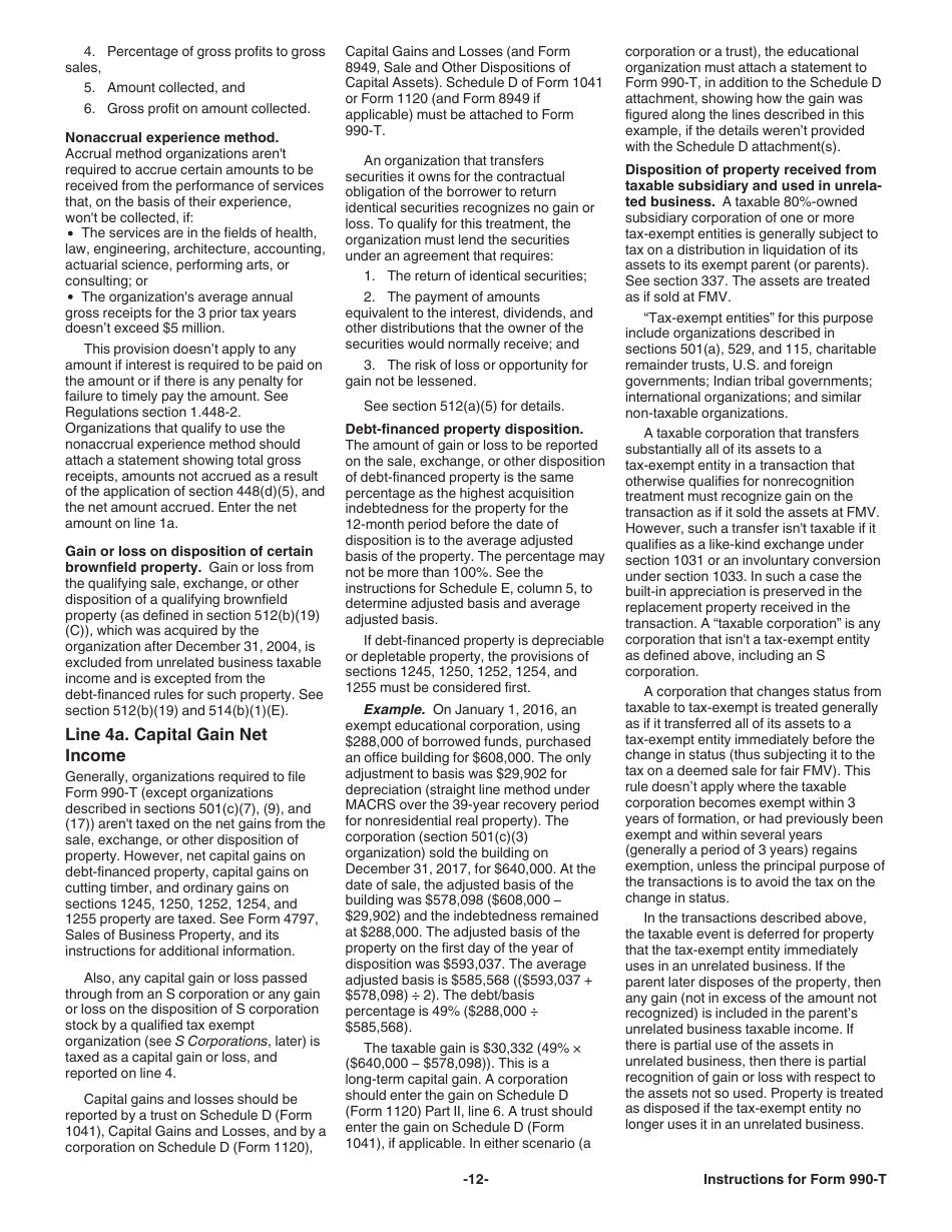 Instructions for IRS Form 990-T Exempt Organization Business Income Tax Return (And Proxy Tax Under Section 6033(E)), Page 12