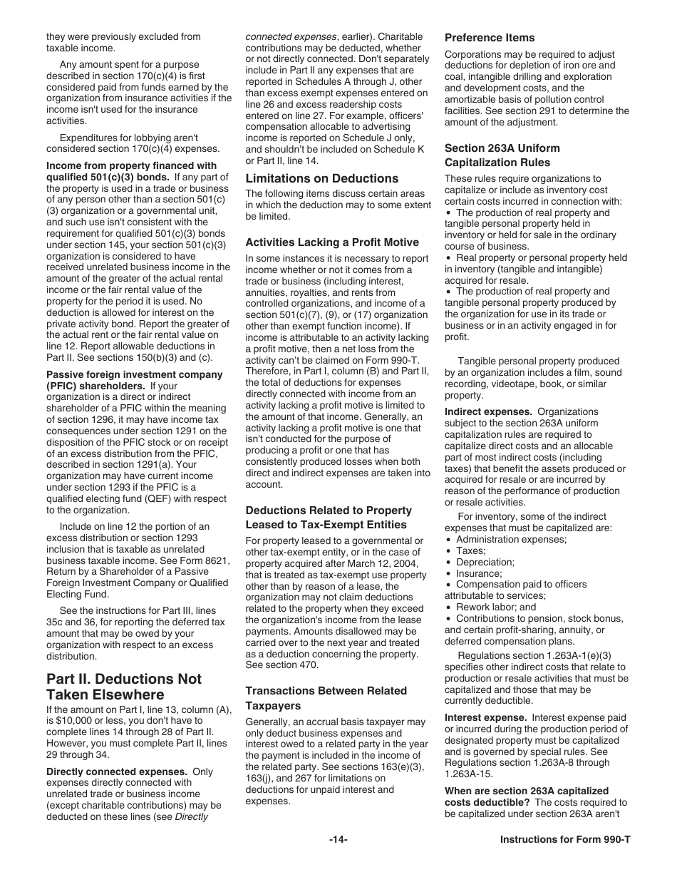 Instructions for IRS Form 990-T Exempt Organization Business Income Tax Return (And Proxy Tax Under Section 6033(E)), Page 14