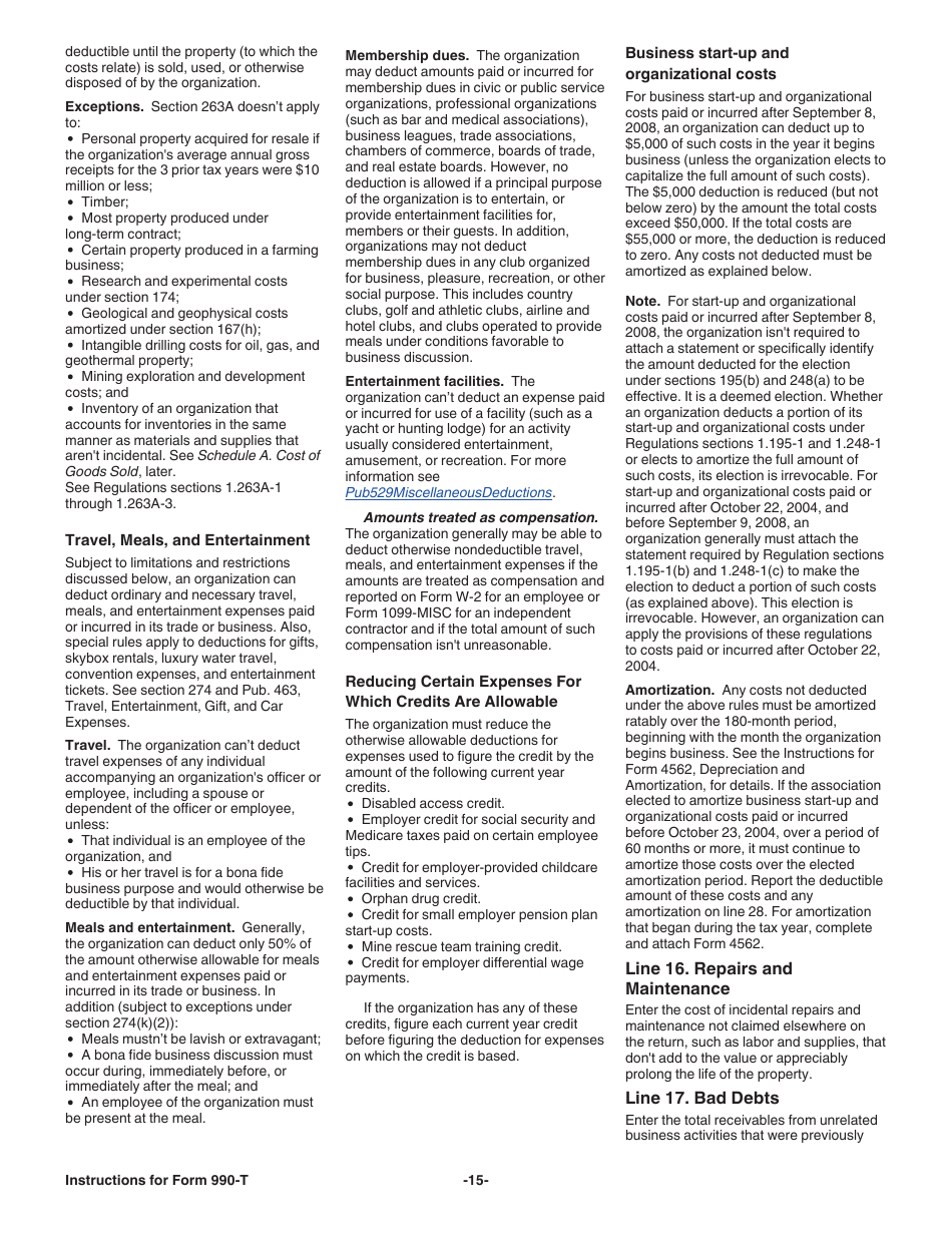 Instructions for IRS Form 990-T Exempt Organization Business Income Tax Return (And Proxy Tax Under Section 6033(E)), Page 15