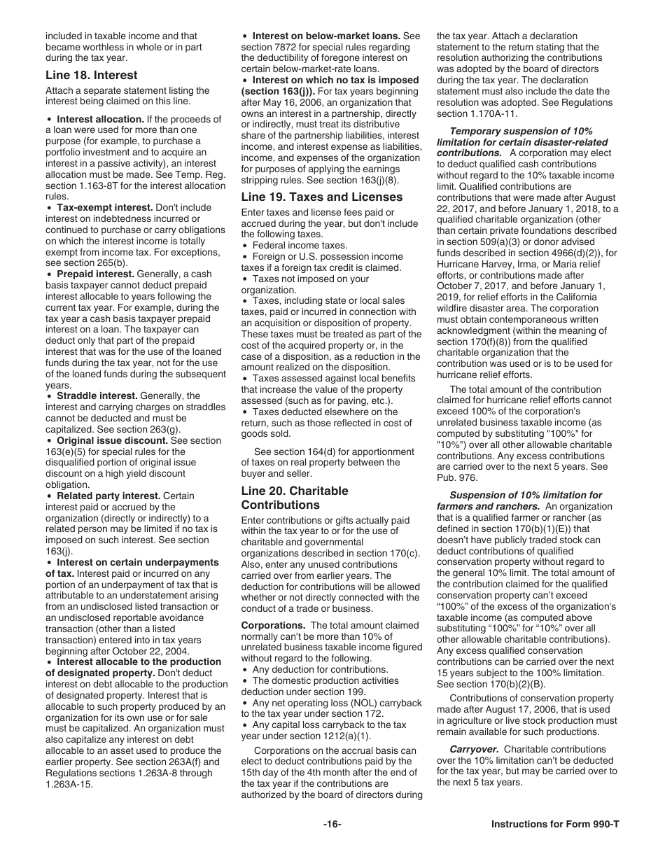 Instructions for IRS Form 990-T Exempt Organization Business Income Tax Return (And Proxy Tax Under Section 6033(E)), Page 16