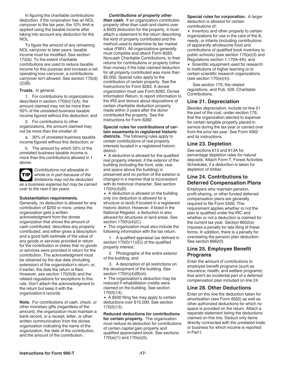 Instructions for IRS Form 990-T Exempt Organization Business Income Tax Return (And Proxy Tax Under Section 6033(E)), Page 17