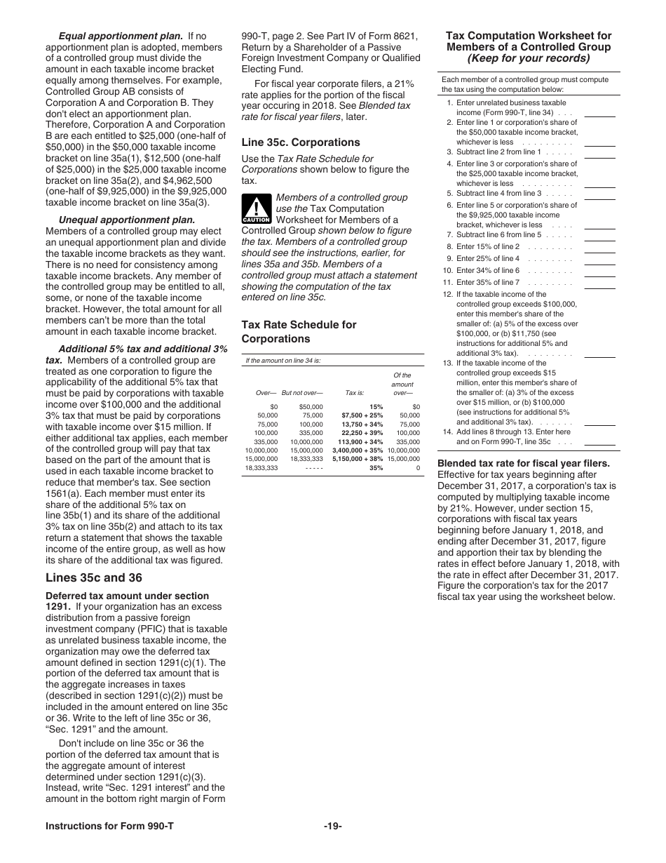 Instructions for IRS Form 990-T Exempt Organization Business Income Tax Return (And Proxy Tax Under Section 6033(E)), Page 19