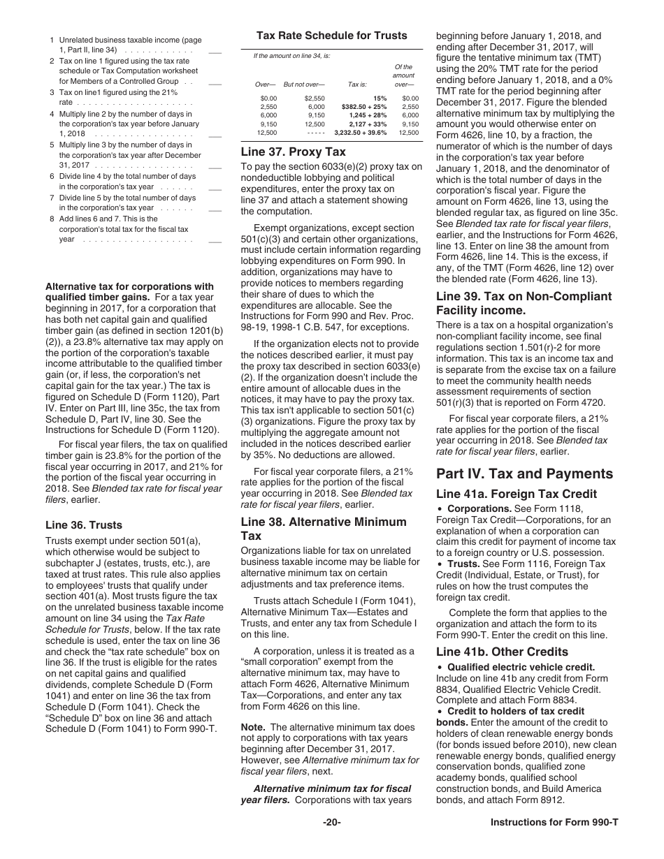 Instructions for IRS Form 990-T Exempt Organization Business Income Tax Return (And Proxy Tax Under Section 6033(E)), Page 20