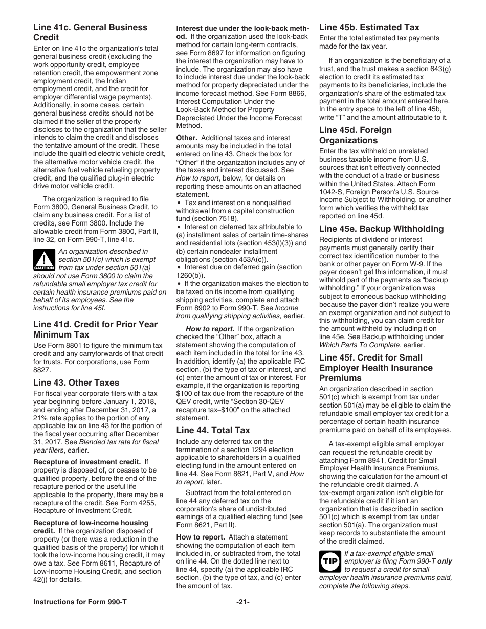 Instructions for IRS Form 990-T Exempt Organization Business Income Tax Return (And Proxy Tax Under Section 6033(E)), Page 21