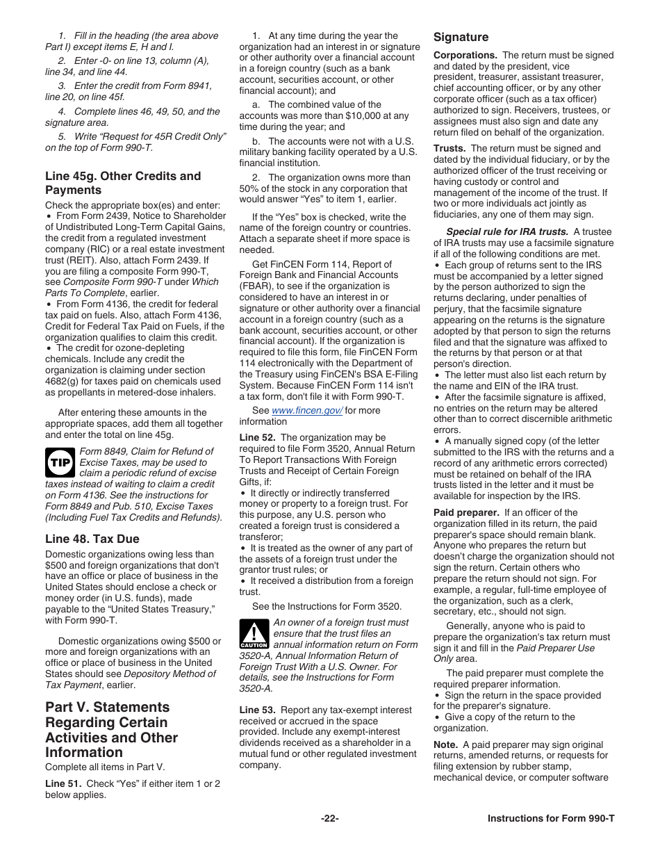 Instructions for IRS Form 990-T Exempt Organization Business Income Tax Return (And Proxy Tax Under Section 6033(E)), Page 22