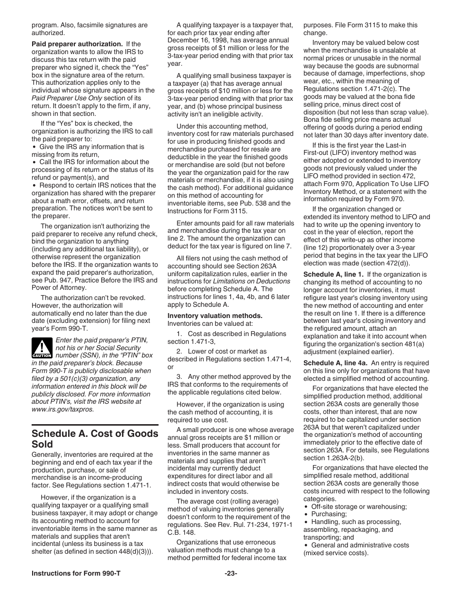 Instructions for IRS Form 990-T Exempt Organization Business Income Tax Return (And Proxy Tax Under Section 6033(E)), Page 23