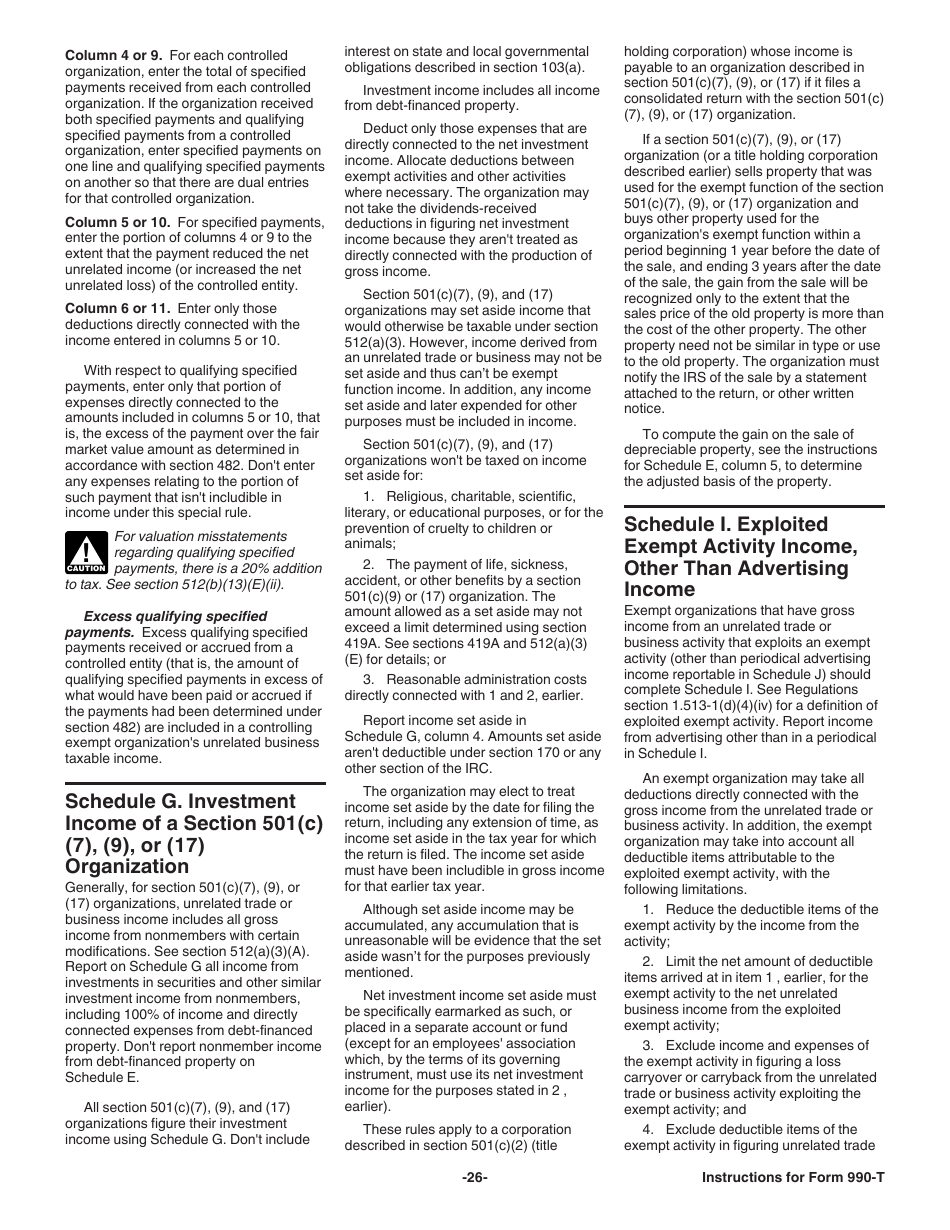 Instructions for IRS Form 990-T Exempt Organization Business Income Tax Return (And Proxy Tax Under Section 6033(E)), Page 26