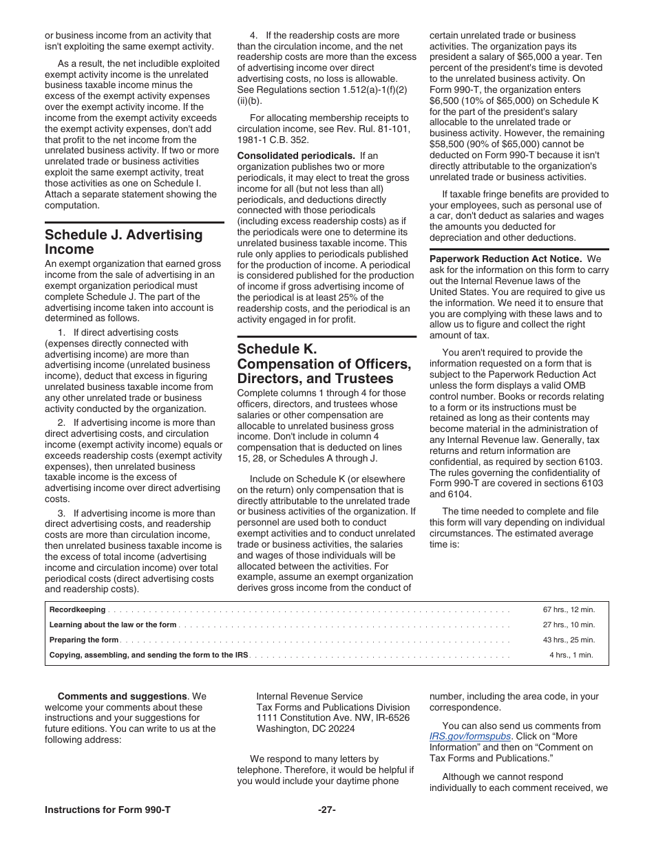 Instructions for IRS Form 990-T Exempt Organization Business Income Tax Return (And Proxy Tax Under Section 6033(E)), Page 27