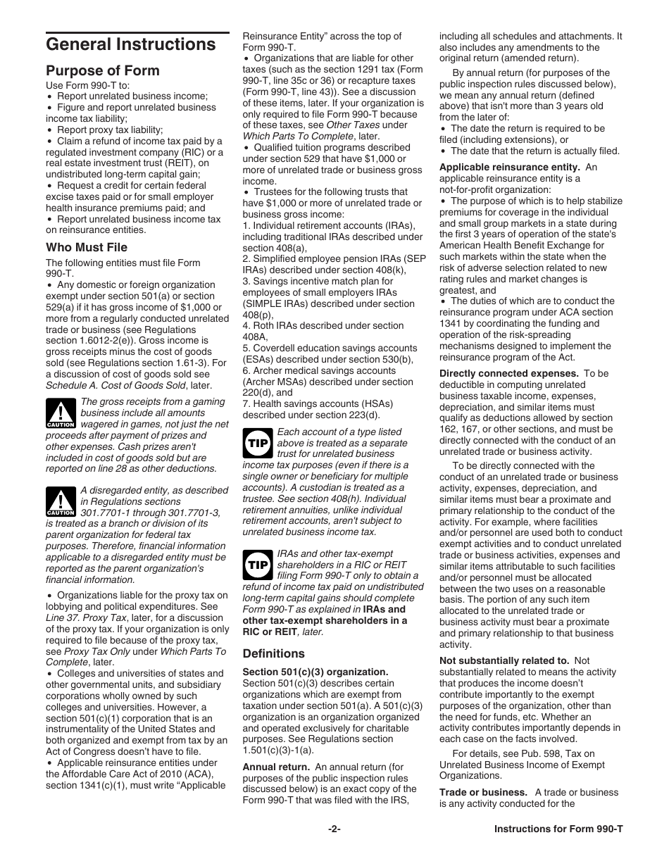 Instructions for IRS Form 990-T Exempt Organization Business Income Tax Return (And Proxy Tax Under Section 6033(E)), Page 2