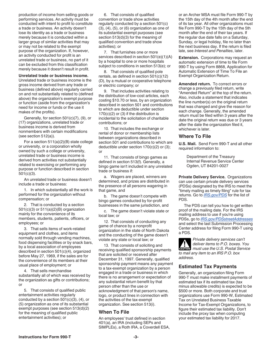 Instructions for IRS Form 990-T Exempt Organization Business Income Tax Return (And Proxy Tax Under Section 6033(E)), Page 3