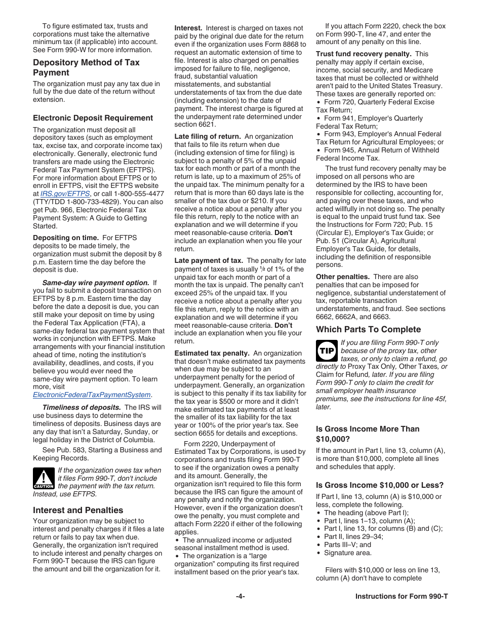 Instructions for IRS Form 990-T Exempt Organization Business Income Tax Return (And Proxy Tax Under Section 6033(E)), Page 4
