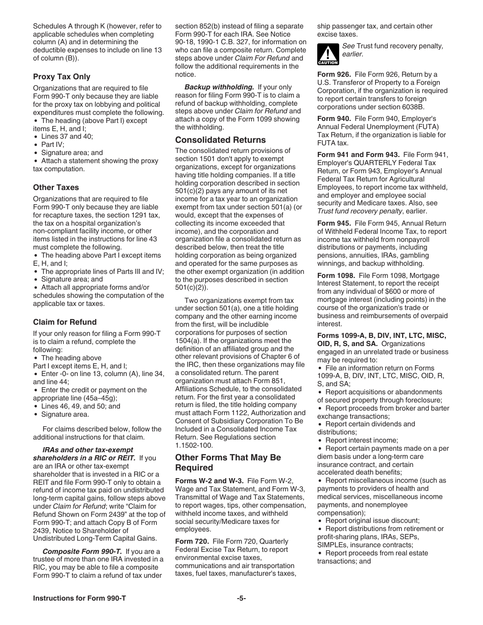 Instructions for IRS Form 990-T Exempt Organization Business Income Tax Return (And Proxy Tax Under Section 6033(E)), Page 5