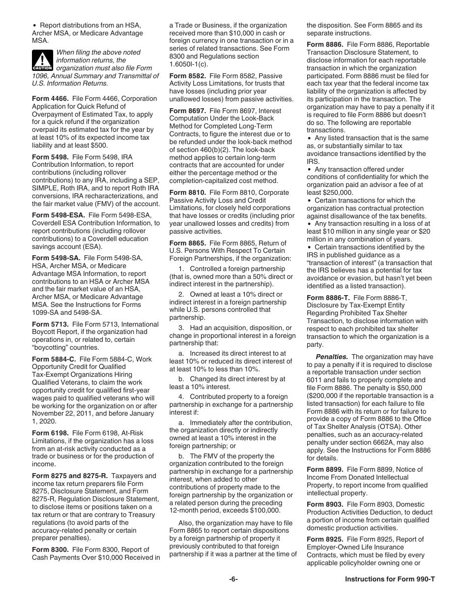Instructions for IRS Form 990-T Exempt Organization Business Income Tax Return (And Proxy Tax Under Section 6033(E)), Page 6