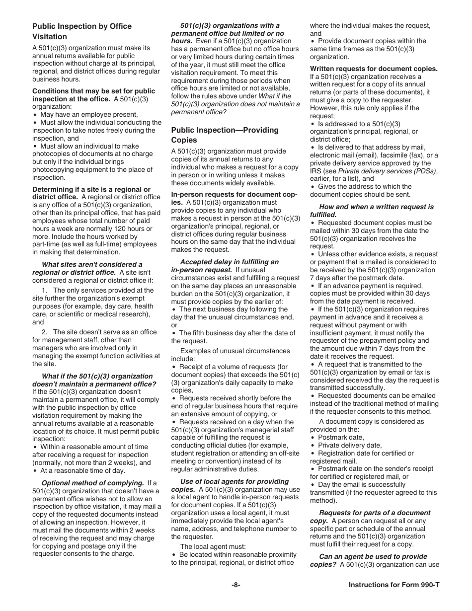 Instructions for IRS Form 990-T Exempt Organization Business Income Tax Return (And Proxy Tax Under Section 6033(E)), Page 8