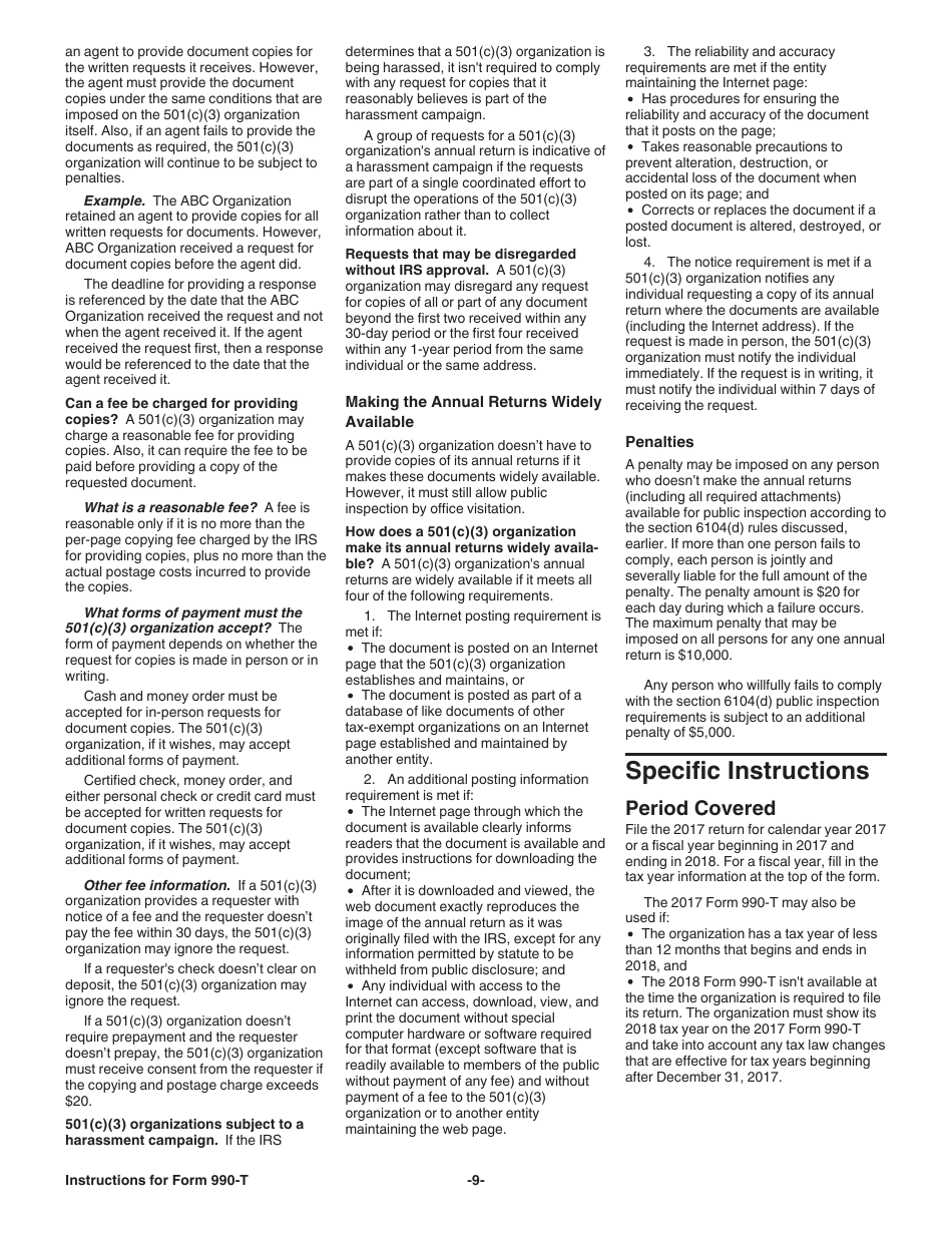 Instructions for IRS Form 990-T Exempt Organization Business Income Tax Return (And Proxy Tax Under Section 6033(E)), Page 9