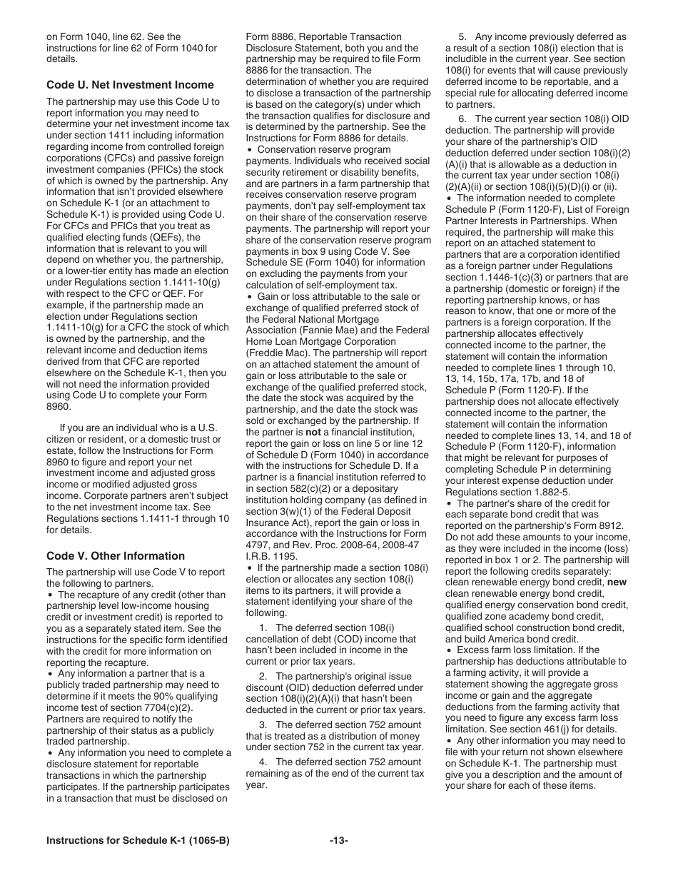 Instructions for IRS Form 1065-B Schedule K-1 Partners Share of Income (Loss) From an Electing Large Partnership (For Partners Use Only), Page 13