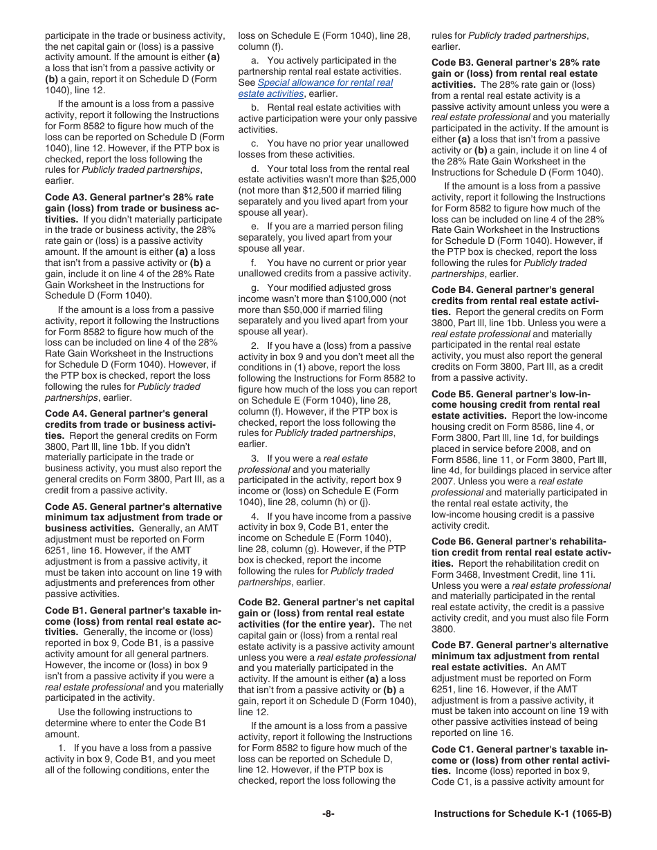 Instructions for IRS Form 1065-B Schedule K-1 Partners Share of Income (Loss) From an Electing Large Partnership (For Partners Use Only), Page 8