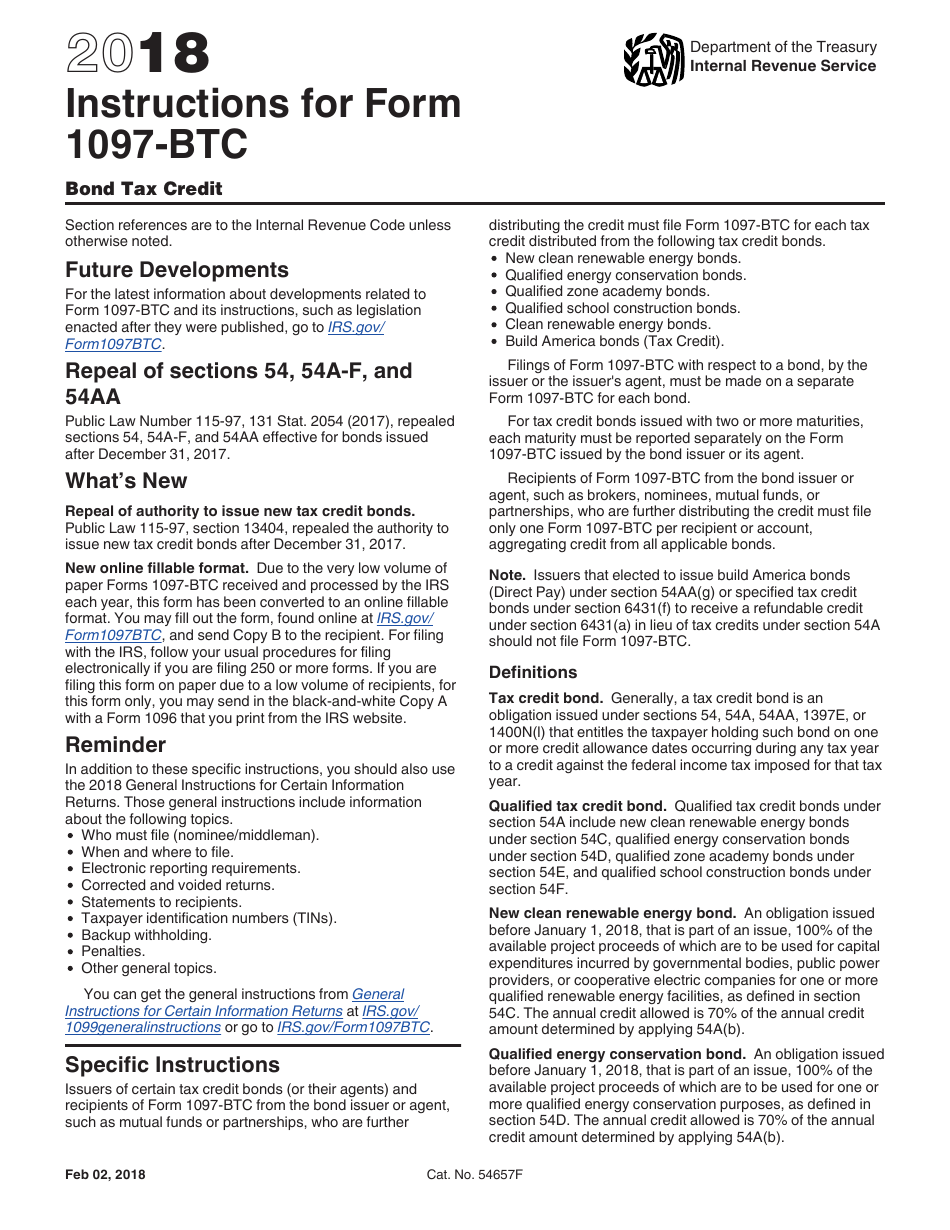 Instructions for IRS Form 1097-BTC Bond Tax Credit, Page 1